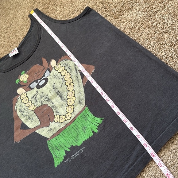 Vintage Tasmanian Devil Taz Hula Hawaiian Print Graphic Sleeveless Shirt Tank - Picture 6 of 7